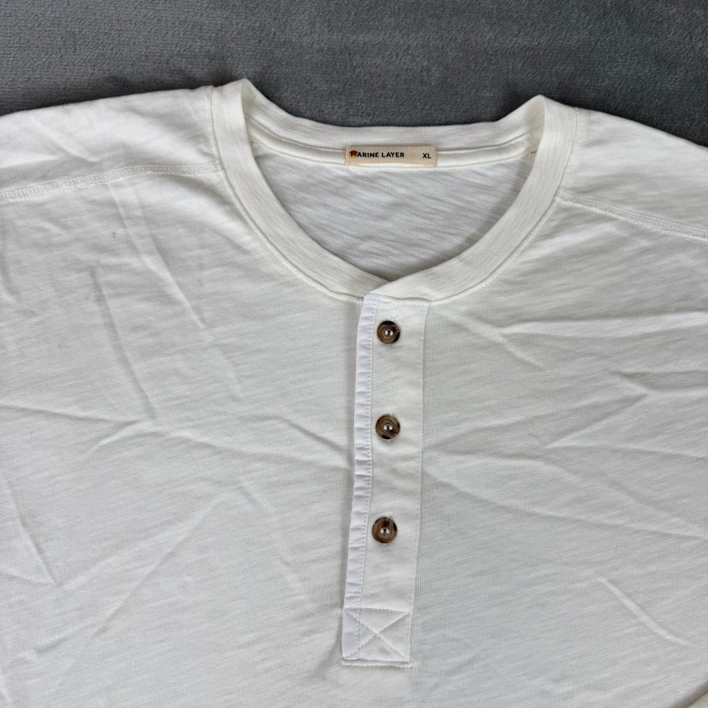 Marine Layer Heavy Slub Henley Shirt Mens XL Antique White $84 New NWOT Defect - Picture 2 of 8